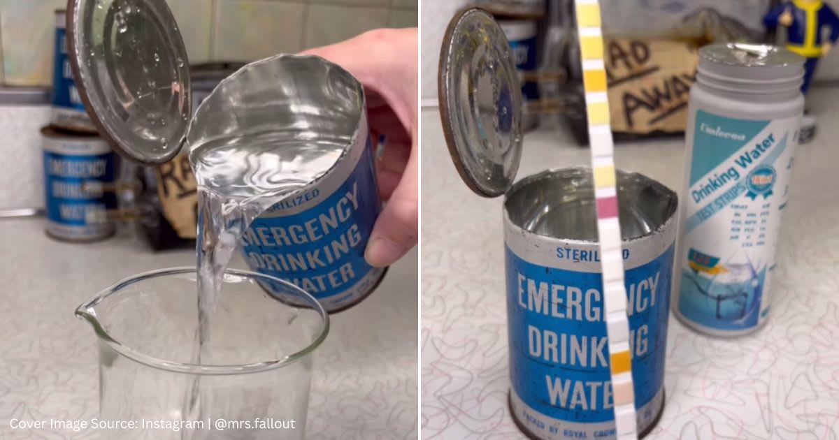 Screenshots of an emergency drinking water can from the 1950s. (Cover Image Source: Instagram | @mrs.fallout)