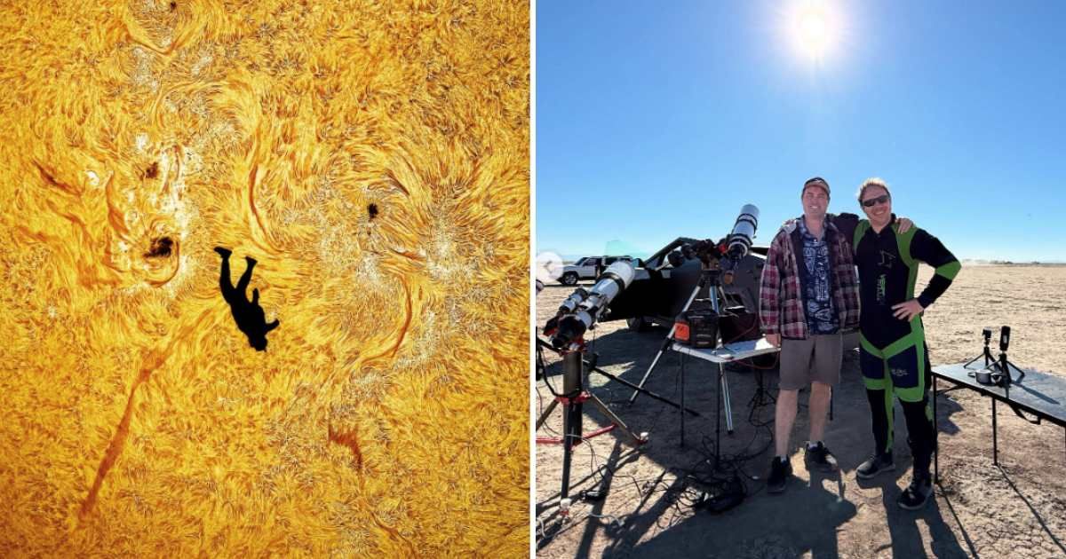 Astrophotographer captures a surreal image of his friend as he skydives against the backdrop of blazing Sun (Cover Image Source: Instagram | @blackgryph0n)