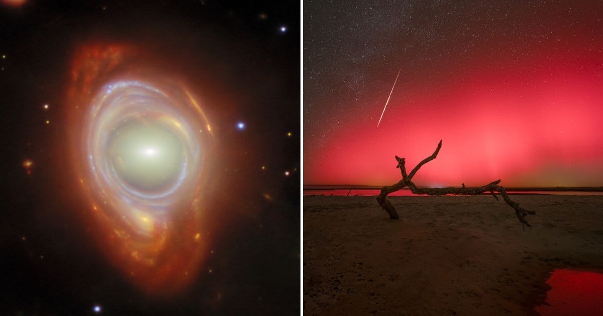 Surreal images that made it to the list of TIME's top space photos of 2025 (Cover Image Source: (L)  ESA/Webb, NASA & CSA, G. Mahler; (R) Samil Cabrera / NASA APOD)
