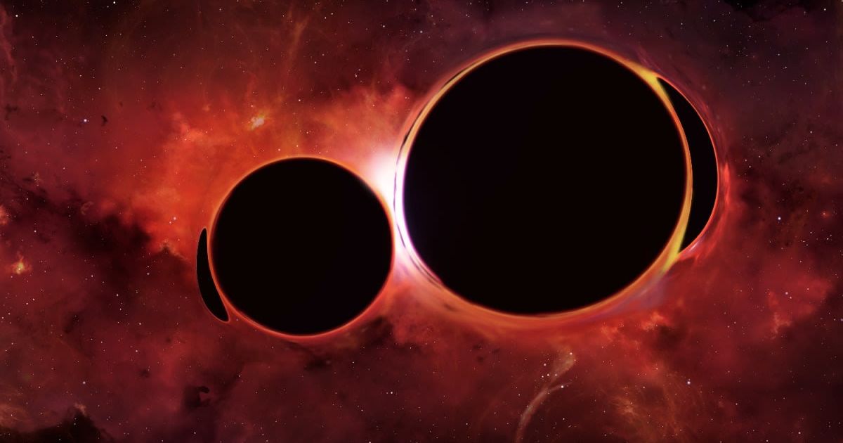 A depiction of black holes merging. (Representative Cover Image Source: Getty Images | Mark Garlick | Science Photo Library)