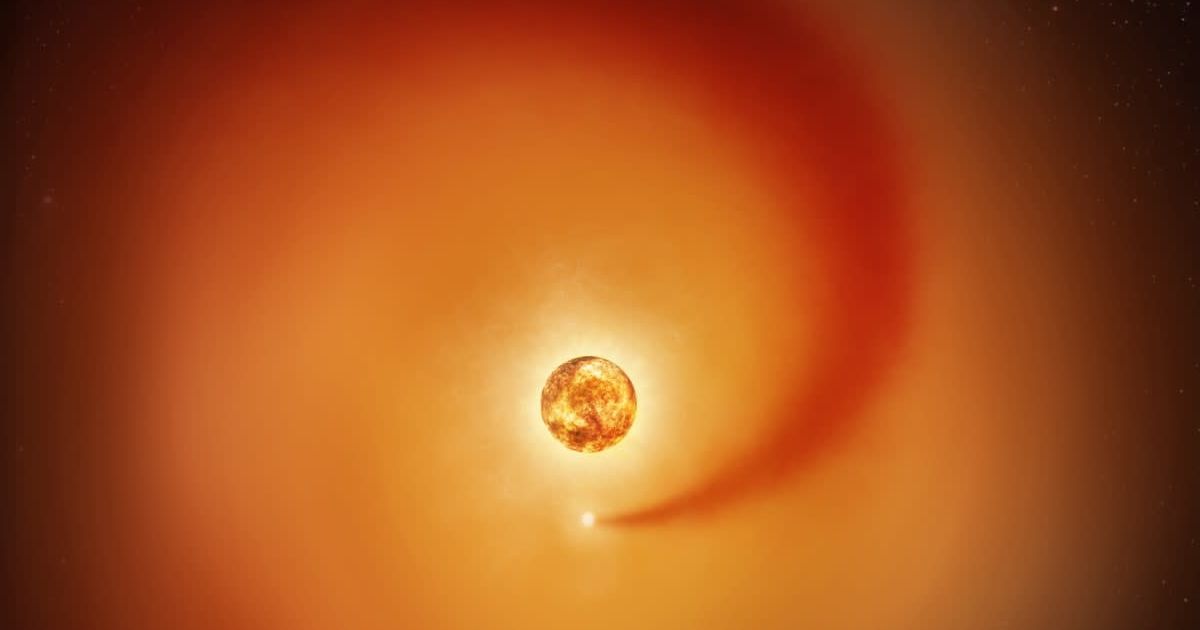An artist’s concept shows the red supergiant star Betelgeuse and an orbiting companion star. (Cover Image Source: NASA, ESA, Elizabeth Wheatley (STScI); Science: Andrea Dupree (CfA))