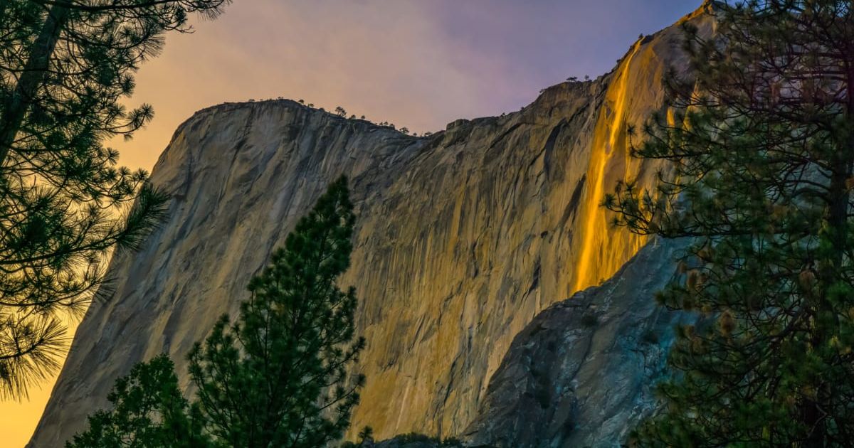 A 'Frefall' moment at the Horsetail Waterfall in Yosemite National Park in California. Each February, when conditions are perfect, Horsetail Fall glows orange and red at sunset (Cover Image Source: Getty Images | Michael Castaneda
