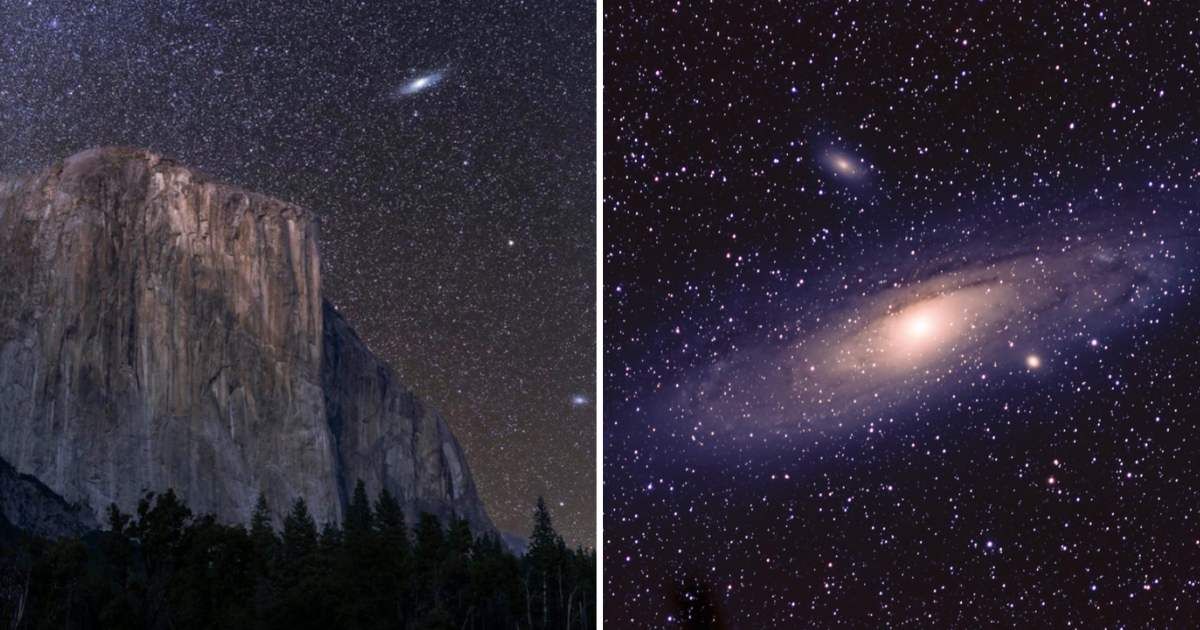 (L) Astrophotographer captured Andromeda Galaxy over Yosemite's El Capitan; (R) M31 Andromeda from the floor of Yosemite Valley (Cover Image Source: Instagram | @messner_photo)