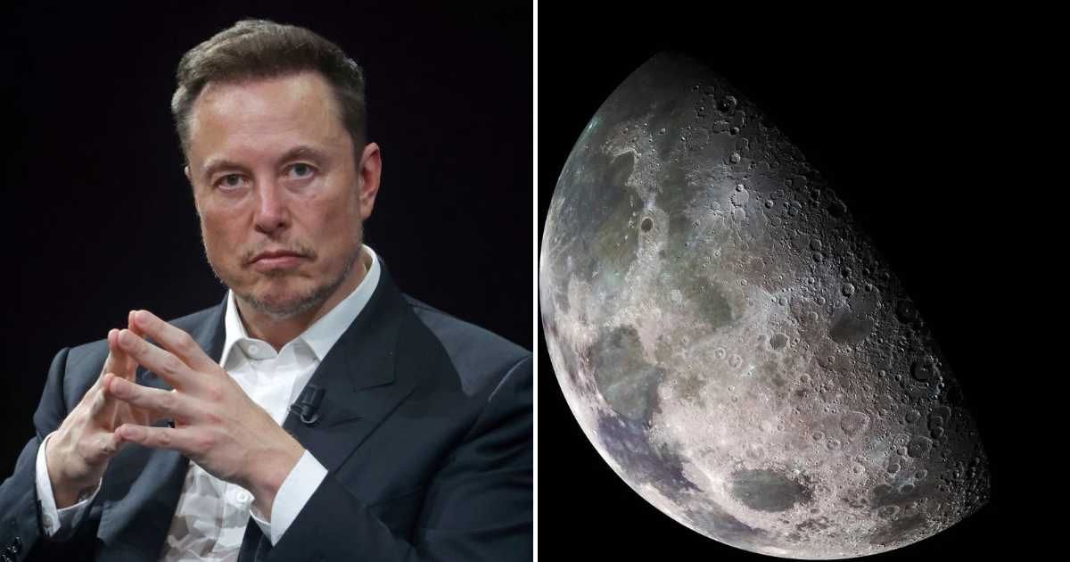 (L) Elon Musk attends the Viva Technology conference in Paris, France; (R) Earth’s Moon (Cover Image Source: (L) Getty Images | Chesnot; (R) NASA/JPL/USGS)