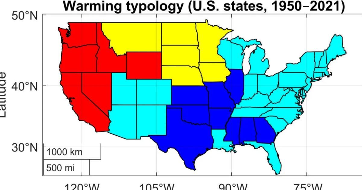 Warming typology across U.S. states (1950–2021). (Cover Image Source: Gadea Rivas et al, 2026, PLOS Climate)